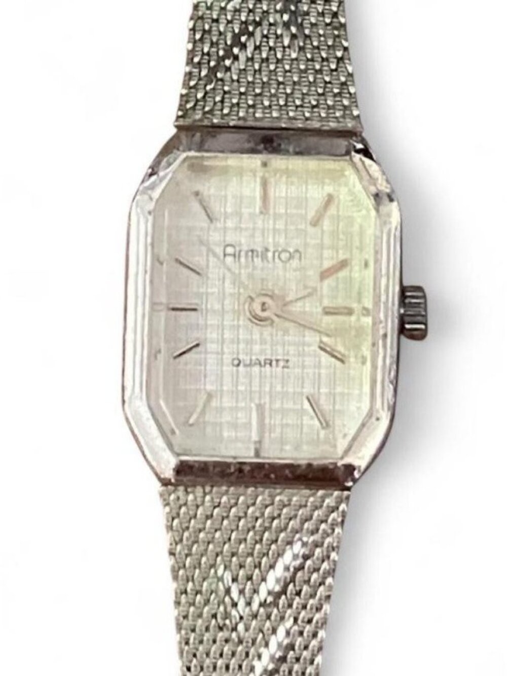 Vtg Armitron Women's Quartz Rectangle Analog Watch Silver Tone Metal Bracelet